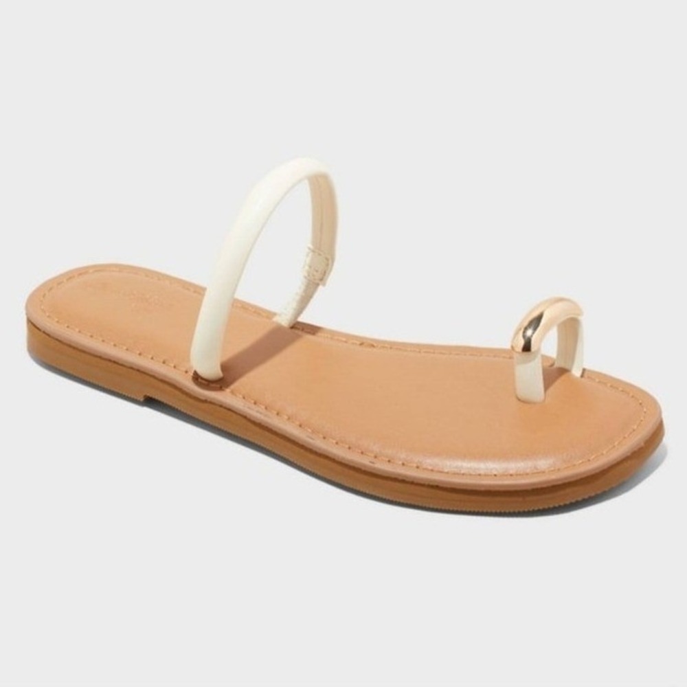 Universal Thread Clara Toe Ring Sandals Cream Square Open Toe Slip On Womens 8